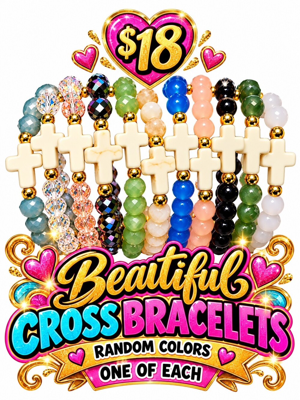 Cross Bracelets 2 Random Multicolor - Picture 3 of 3